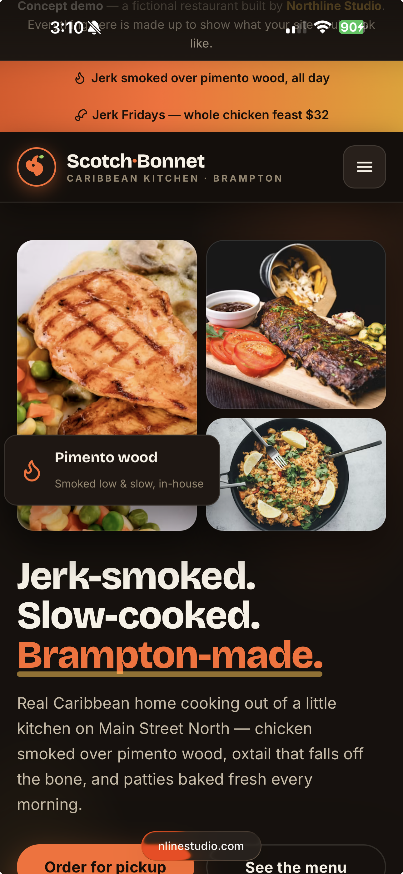 Example takeout restaurant website shown on a phone